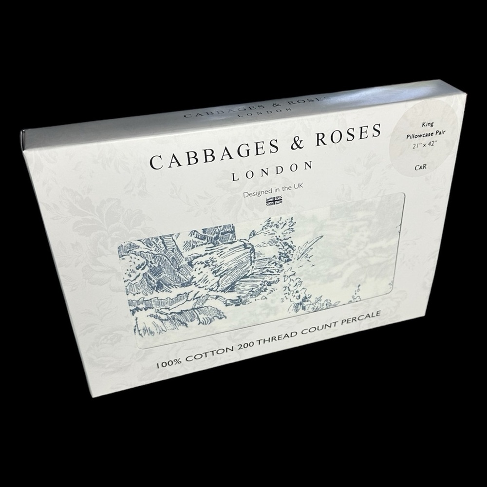 Cabbage & Roses Country Toile Blue King Pillowcases FOR Duvet Comforter Coquette